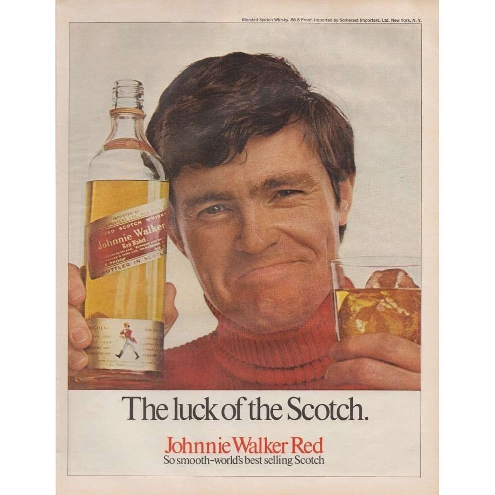 Johnnie Walker Red Label Scotch Whisky Vintage Alcohol‎ Bar Decor Print Ad 1970